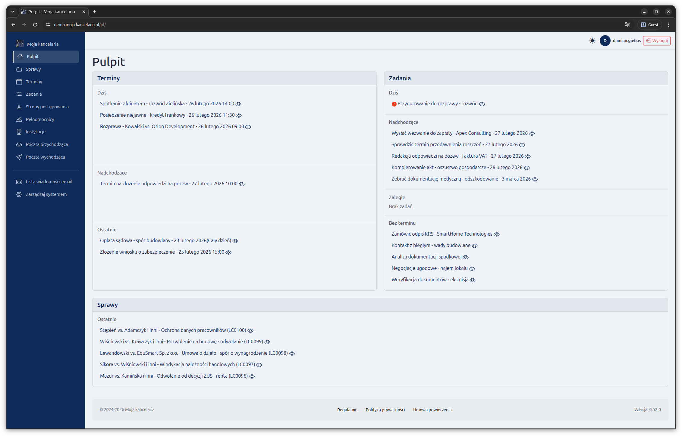 Zrzut ekranu systemu