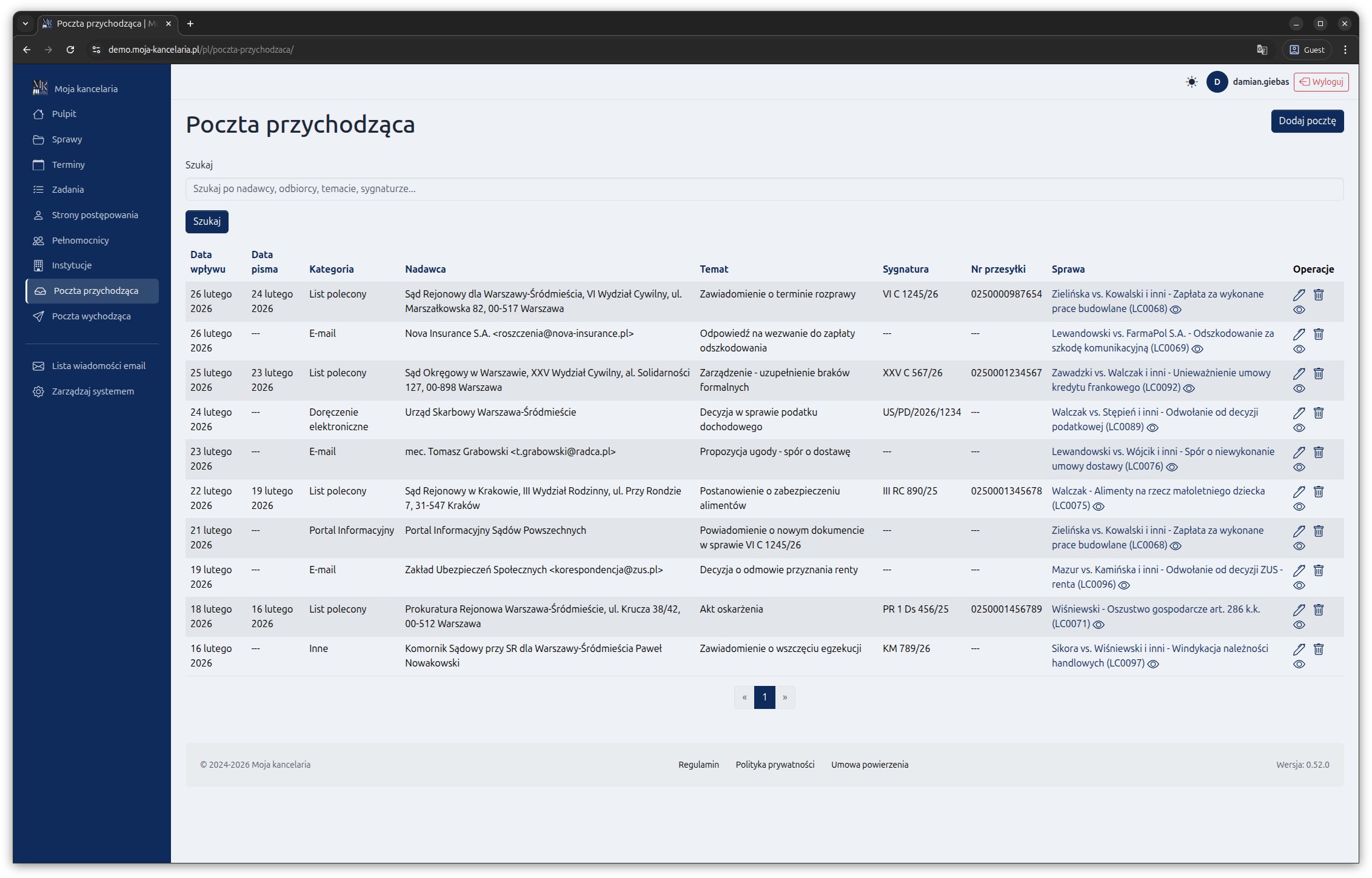 Zrzut ekranu systemu