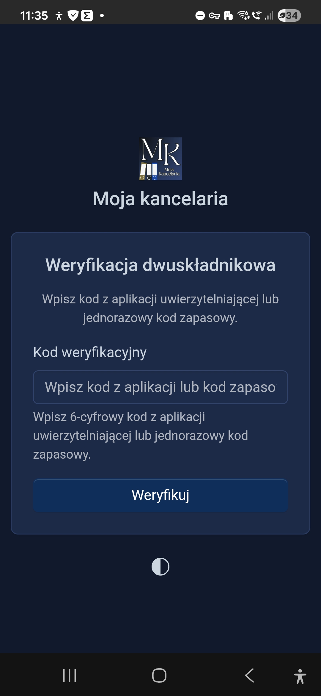 MFA — widok mobilny